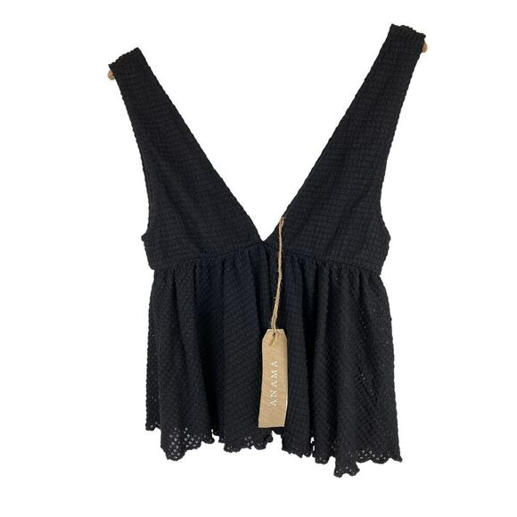 NWT Anama A1910-08 Women's L Black Textured Deep V-Neck Boho Tank Top - Picture 1 of 9